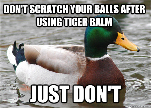 Don't scratch your balls after using tiger balm just don't - Don't scratch your balls after using tiger balm just don't  Actual Advice Mallard