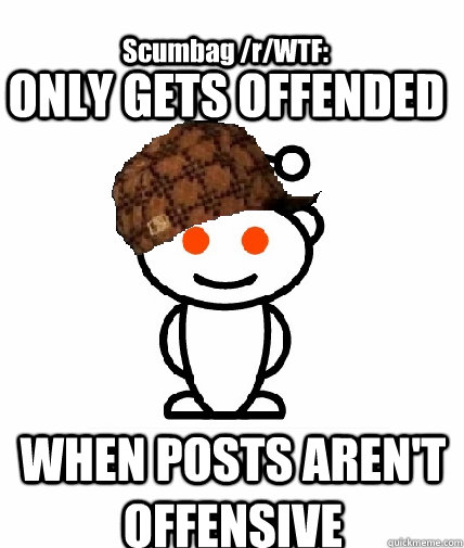 ONLY GETS OFFENDED WHEN POSTS AREN'T OFFENSIVE Scumbag /r/WTF:  Scumbag Reddit