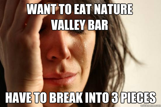 want to eat nature valley bar have to break into 3 pieces  First World Problems