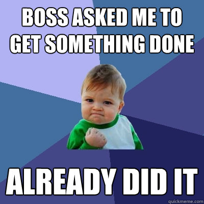 BOSS ASKED ME TO GET SOMETHING DONE ALREADY DID IT - BOSS ASKED ME TO GET SOMETHING DONE ALREADY DID IT  Success Kid