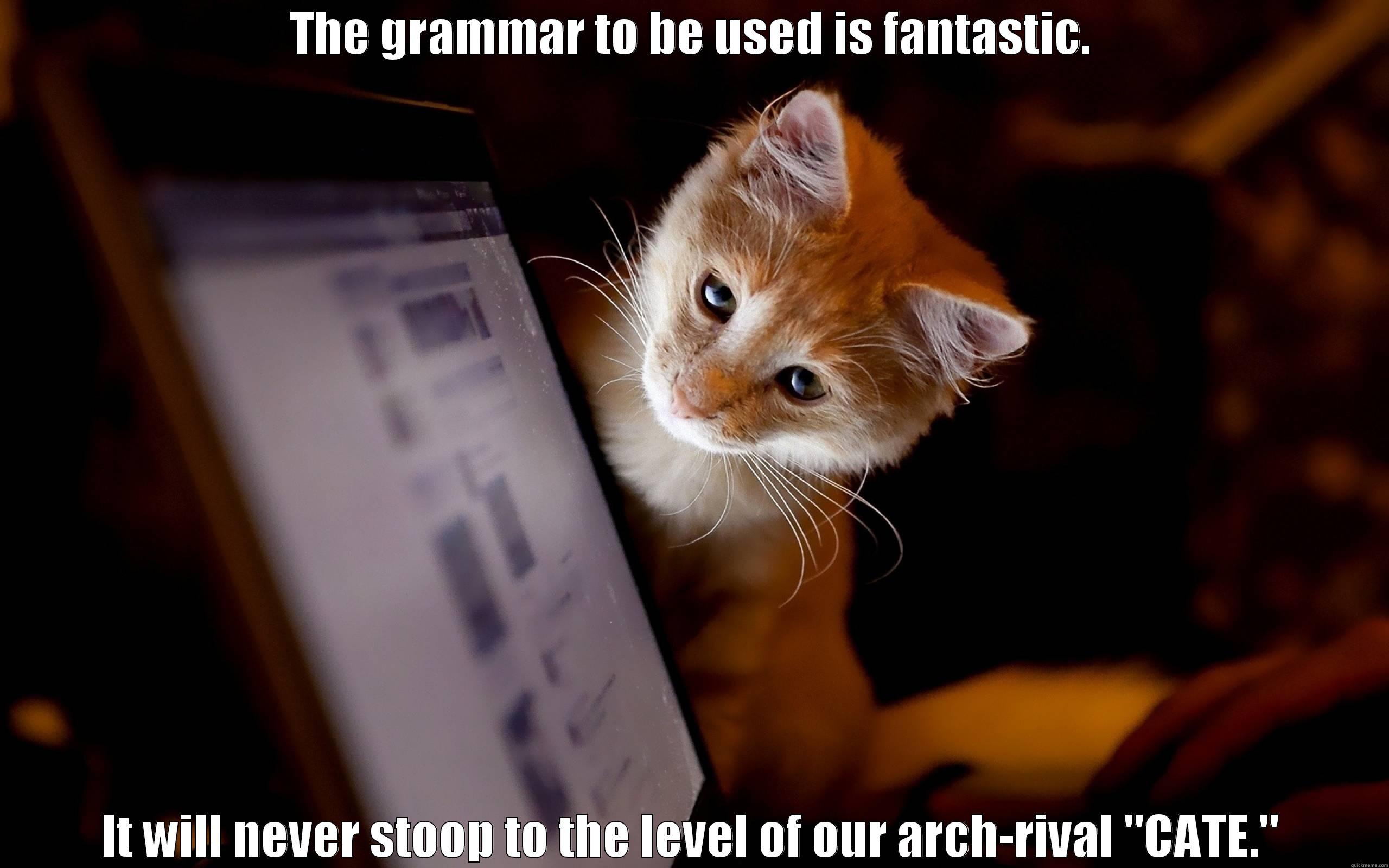 THE GRAMMAR TO BE USED IS FANTASTIC. IT WILL NEVER STOOP TO THE LEVEL OF OUR ARCH-RIVAL 