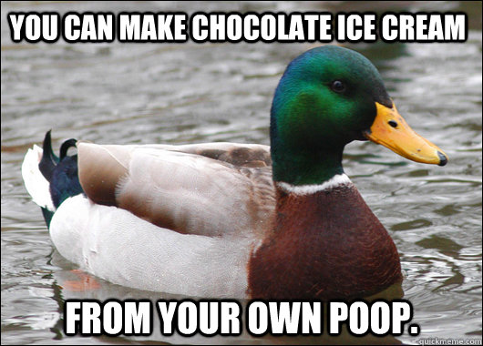 You can make chocolate ice cream From your own poop.  Actual Advice Mallard