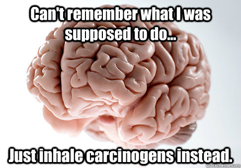 Can't remember what I was supposed to do... Just inhale carcinogens instead.  Scumbag Brain