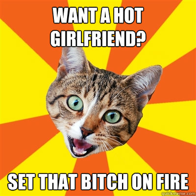 want a hot girlfriend? set that bitch on fire  Bad Advice Cat