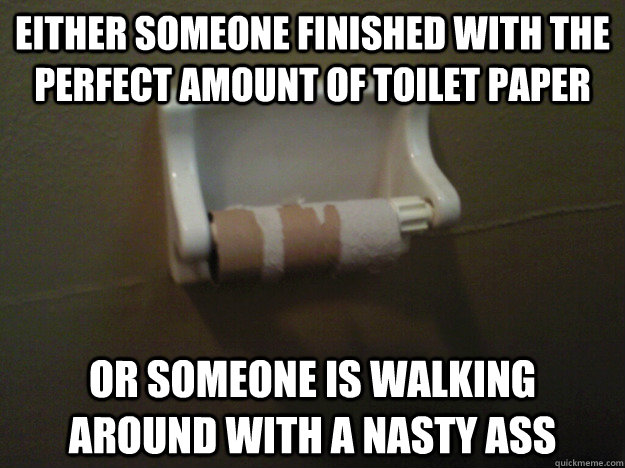 Either someone finished with the perfect amount of toilet paper or someone is walking around with a nasty ass - Either someone finished with the perfect amount of toilet paper or someone is walking around with a nasty ass  Misc