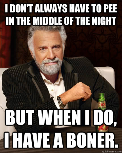 I don't always have to pee in the middle of the night but when i do, i have a boner. - I don't always have to pee in the middle of the night but when i do, i have a boner.  The Most Interesting Man In The World