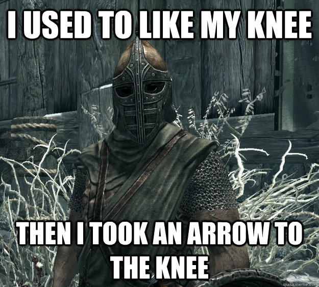 I used to like my knee then i took an arrow to the knee  Skyrim Guard