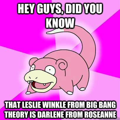 hey guys, did you know That Leslie Winkle from Big Bang Theory is Darlene from Roseanne  Slowpoke