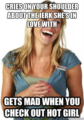 Cries on your shoulder about the jerk she's in love with Gets mad when you check out hot girl  Friend Zone Fiona
