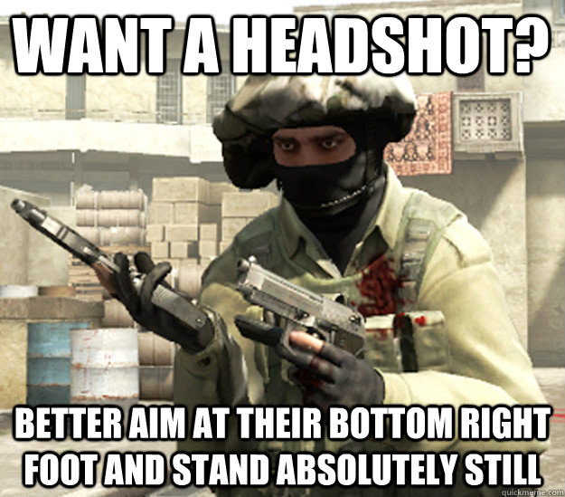 Want a headshot? better aim at their bottom right foot and stand absolutely still  