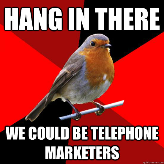 HANG IN THERE WE COULD BE TELEPHONE MARKETERS  retail robin