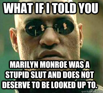 what if i told you Marilyn Monroe was a stupid slut and does not deserve to be looked up to.  Matrix Morpheus