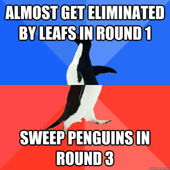 Almost get eliminated by Leafs in Round 1 Sweep Penguins in Round 3  Socially Awkward Awesome Penguin