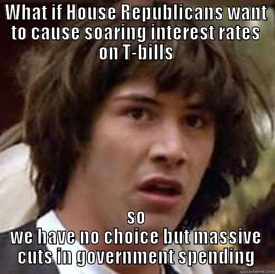 WHAT IF HOUSE REPUBLICANS WANT TO CAUSE SOARING INTEREST RATES ON T-BILLS SO WE HAVE NO CHOICE BUT MASSIVE CUTS IN GOVERNMENT SPENDING conspiracy keanu
