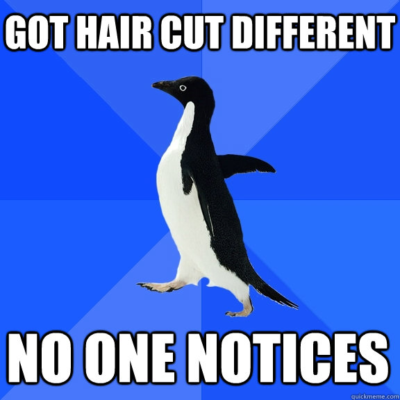 Got hair cut different no one notices  Socially Awkward Penguin