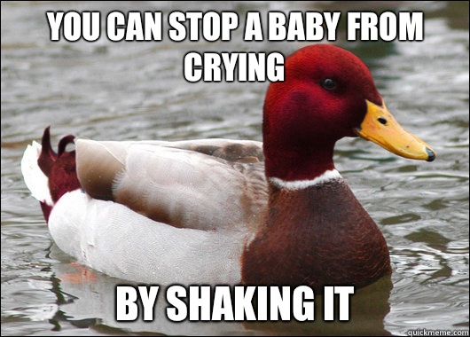 you can stop a baby from crying by shaking it  Malicious Advice Mallard