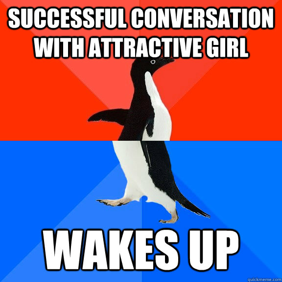 successful conversation with attractive girl wakes up  Socially Awesome Awkward Penguin