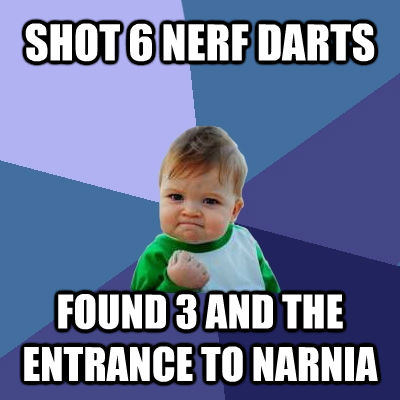 SHOT 6 NERF DARTS FOUND 3 AND THE ENTRANCE TO NARNIA - SHOT 6 NERF DARTS FOUND 3 AND THE ENTRANCE TO NARNIA  Success Kid
