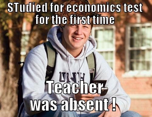 STUDIED FOR ECONOMICS TEST FOR THE FIRST TIME TEACHER WAS ABSENT !  College Freshman