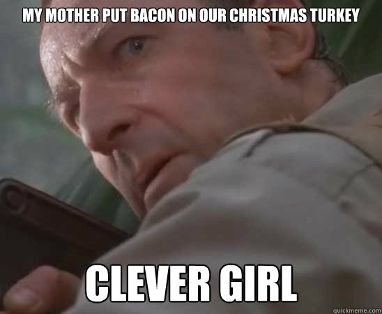 my mother put bacon on our christmas turkey Clever girl  