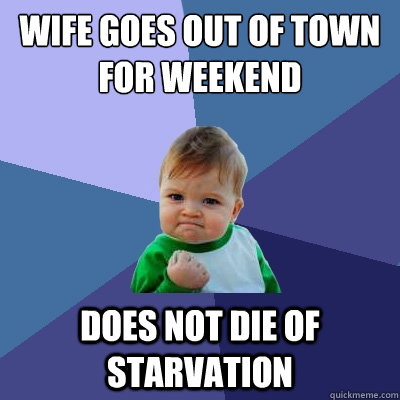 Wife goes out of town for weekend  Does not Die of starvation  Success Kid