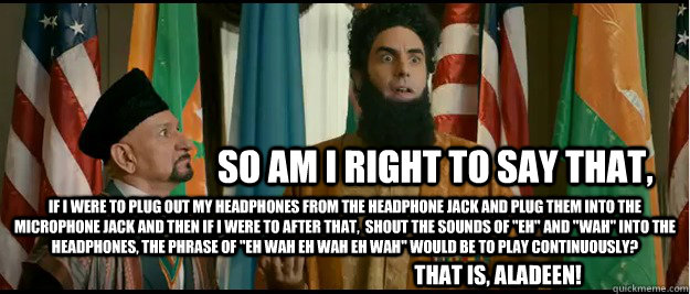 so am i right to say that,  if i were to plug out my headphones from the headphone jack and plug them into the microphone jack and then if i were to after that,  shout the sounds of 