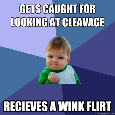 Gets caught for looking at cleavage Recieves a wink flirt  Success Kid