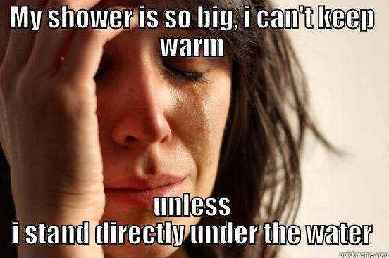 MY SHOWER IS SO BIG, I CAN'T KEEP WARM UNLESS I STAND DIRECTLY UNDER THE WATER First World Problems