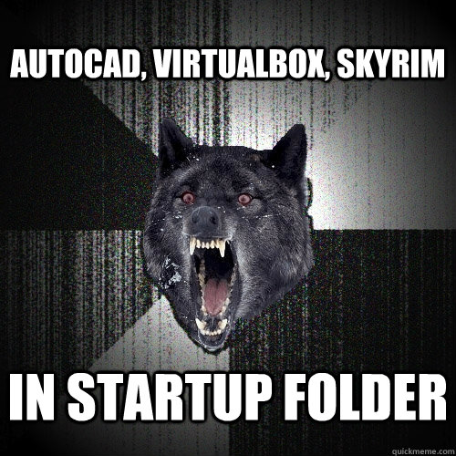 autocad, virtualbox, skyrim in startup folder  Insanity Wolf
