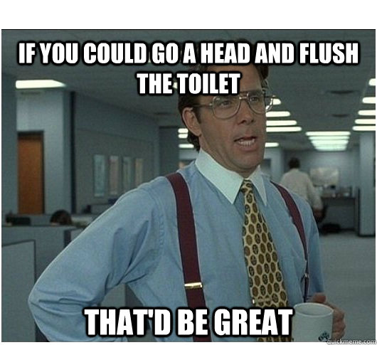 If you could go a head and flush the toilet That'd be great - If you could go a head and flush the toilet That'd be great  If you could stop stalking me