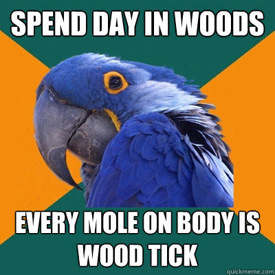Spend day in woods every mole on body is wood tick  Paranoid Parrot