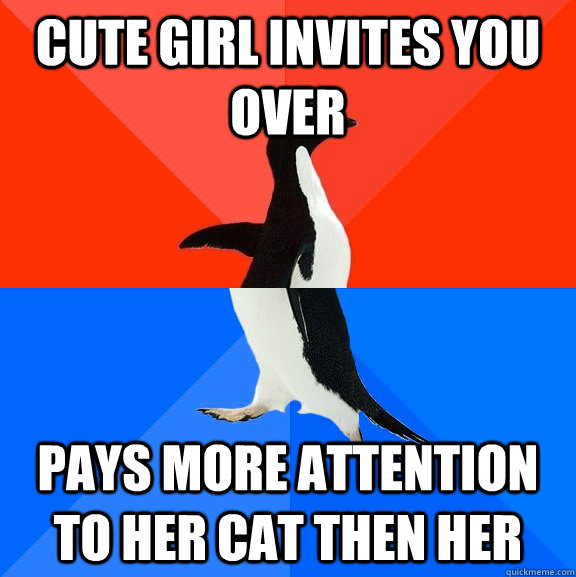 Cute girl invites you over pays more attention to her cat then her  Socially Awesome Awkward Penguin