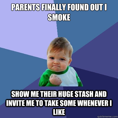 parents finally found out i smoke show me their huge stash and invite me to take some whenever I like  Success Kid
