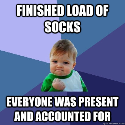 Finished load of socks everyone was present and accounted for  Success Kid
