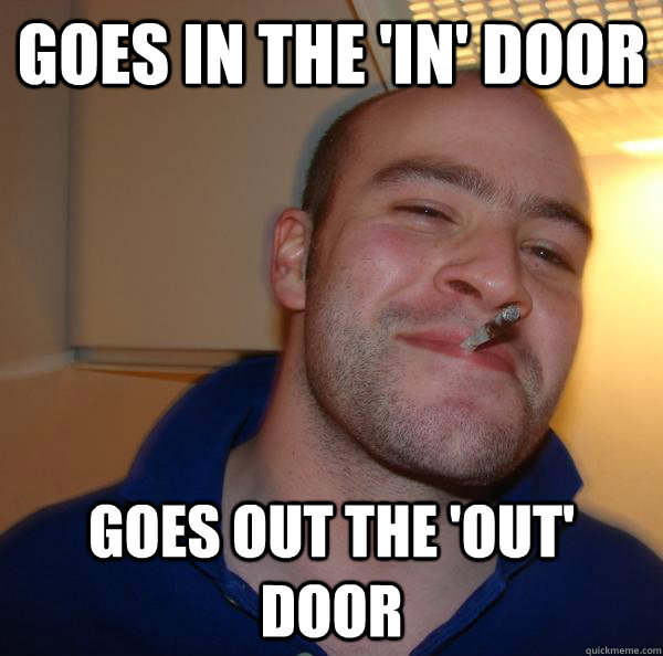 Goes in the 'in' door goes out the 'out' door - Goes in the 'in' door goes out the 'out' door  Misc