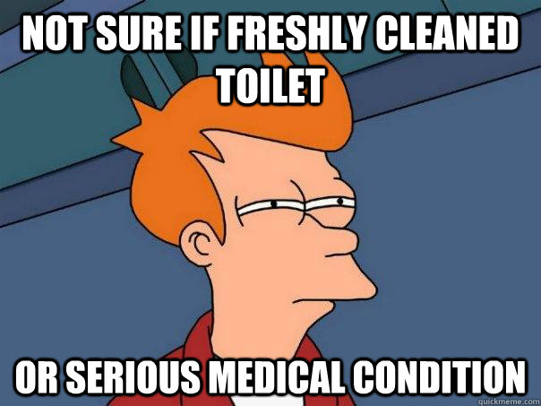 Not sure if freshly cleaned toilet Or serious medical condition  Futurama Fry