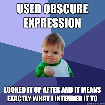 Used obscure expression Looked it up after and it means exactly what I intended it to - Used obscure expression Looked it up after and it means exactly what I intended it to  Success Kid