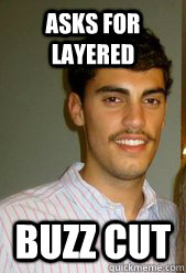 asks for layered buzz cut  