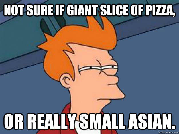 NOT SURE IF GIANT SLICE OF PIZZA, OR REALLY SMALL ASIAN.  Unsure Fry