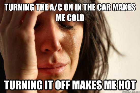 turning the a/c on in the car makes me cold turning it off makes me hot  First World Problems