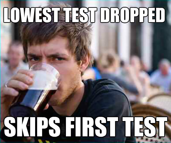 Lowest test dropped Skips first test - Lowest test dropped Skips first test  Virgin College Senior