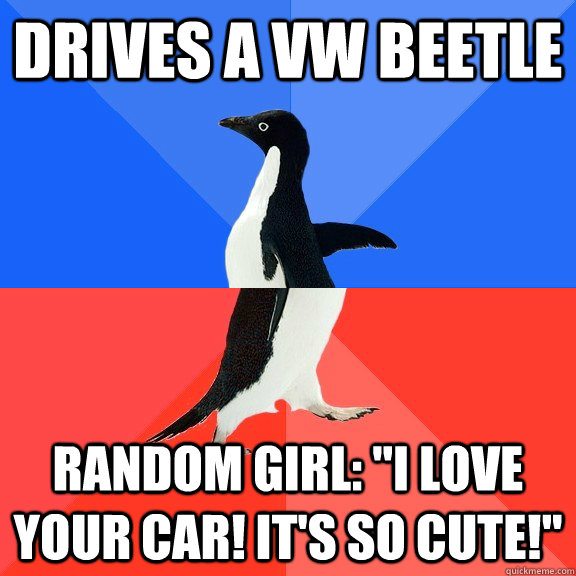 drives a vw beetle random girl: 
