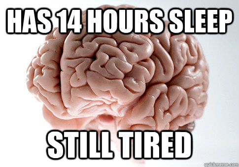 has 14 hours sleep still tired  Scumbag Brain