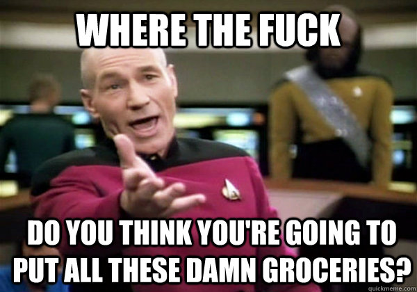 Where the fuck do you think you're going to put all these damn groceries?    Patrick Stewart WTF