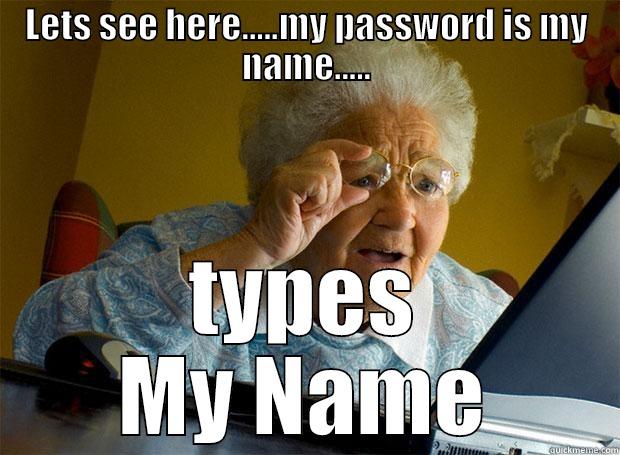 password name - LETS SEE HERE.....MY PASSWORD IS MY NAME..... TYPES MY NAME Grandma finds the Internet