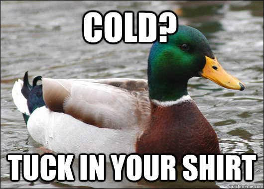 Cold? Tuck in your shirt  Actual Advice Mallard