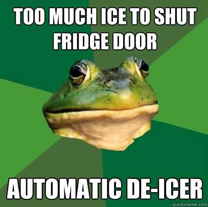 too much ice to shut fridge door Automatic de-icer  Foul Bachelor Frog