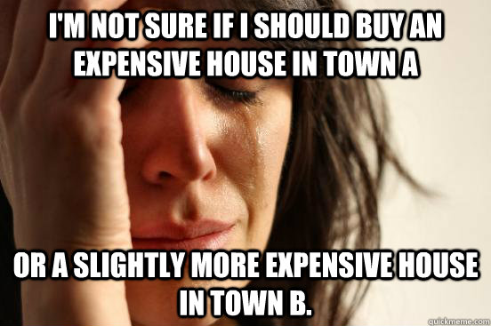 I'm not sure if I should buy an expensive house in town A or a slightly more expensive house in town B.  First World Problems