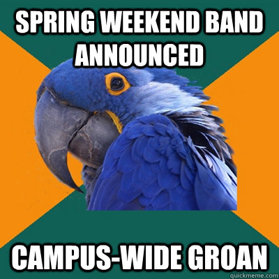 spring weekend band announced campus-wide groan  Paranoid Parrot