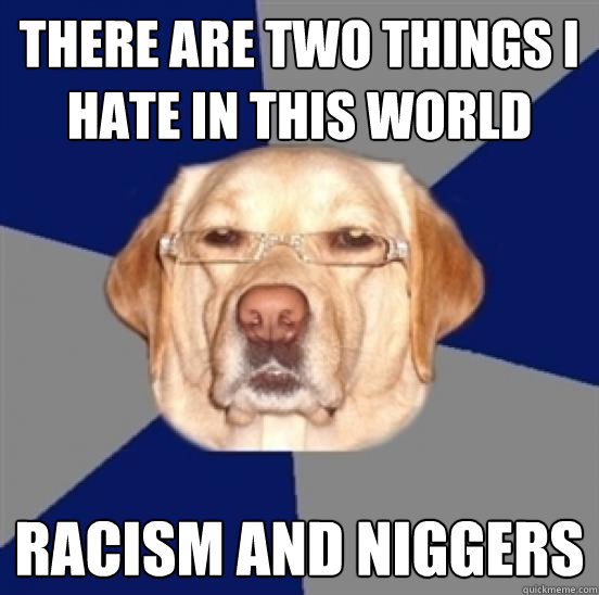 There are two things i hate in this world racism and niggers  Racist Dog